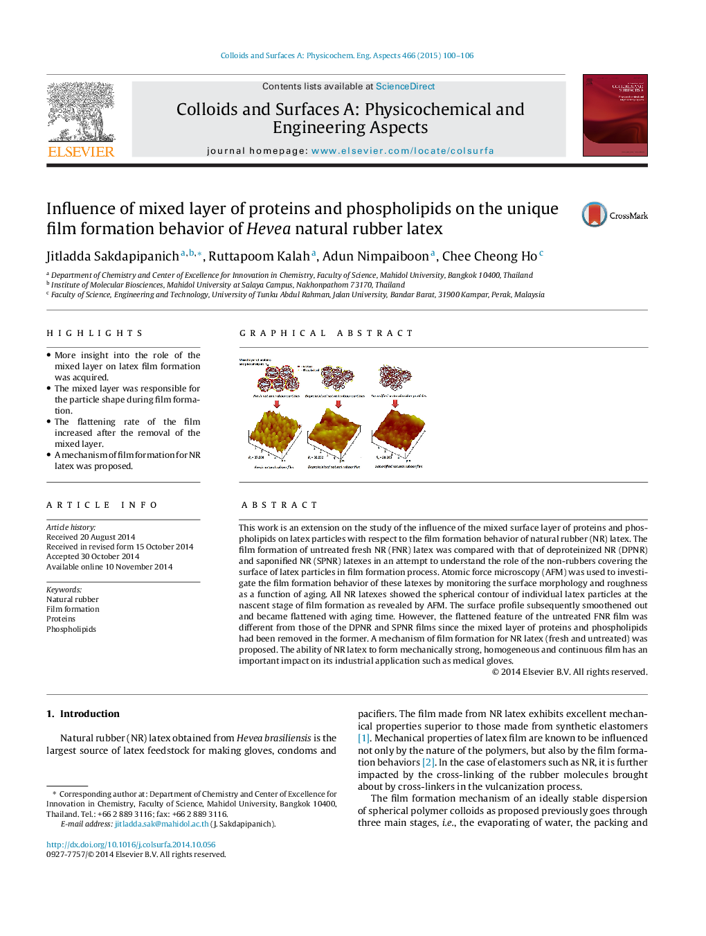 Influence of mixed layer of proteins and phospholipids on the unique film formation behavior of Hevea natural rubber latex