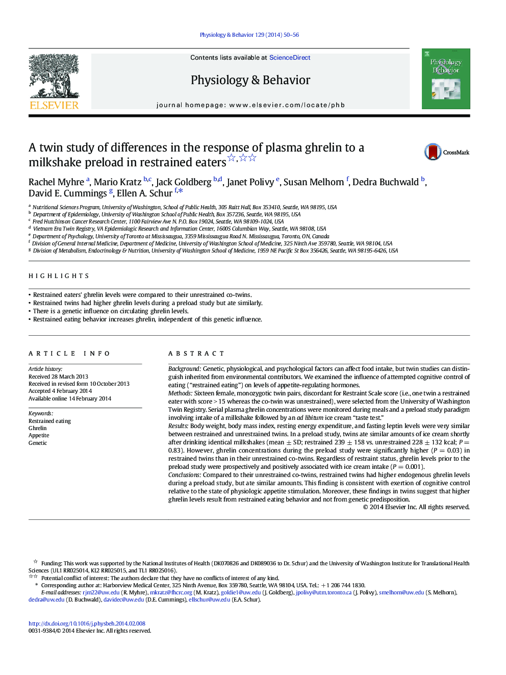 A twin study of differences in the response of plasma ghrelin to a milkshake preload in restrained eaters