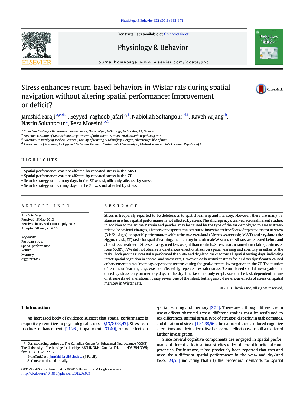 Stress enhances return-based behaviors in Wistar rats during spatial navigation without altering spatial performance: Improvement or deficit?