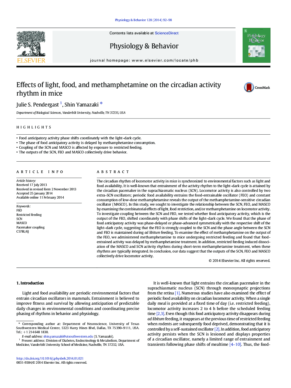 Effects of light, food, and methamphetamine on the circadian activity rhythm in mice