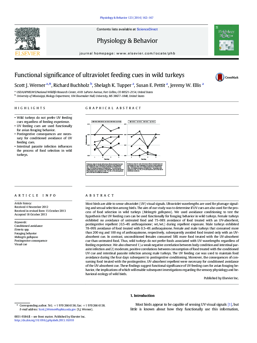 Functional significance of ultraviolet feeding cues in wild turkeys