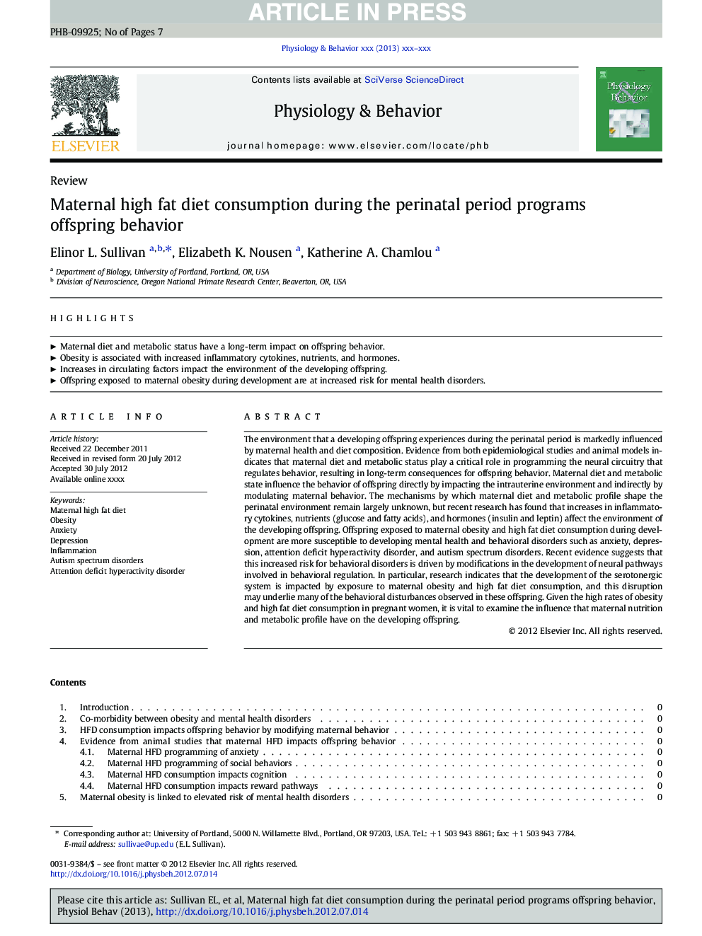 Maternal high fat diet consumption during the perinatal period programs offspring behavior