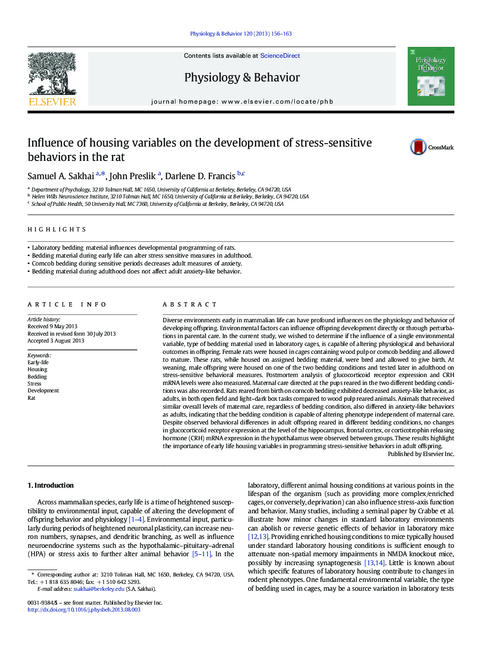 Influence of housing variables on the development of stress-sensitive behaviors in the rat