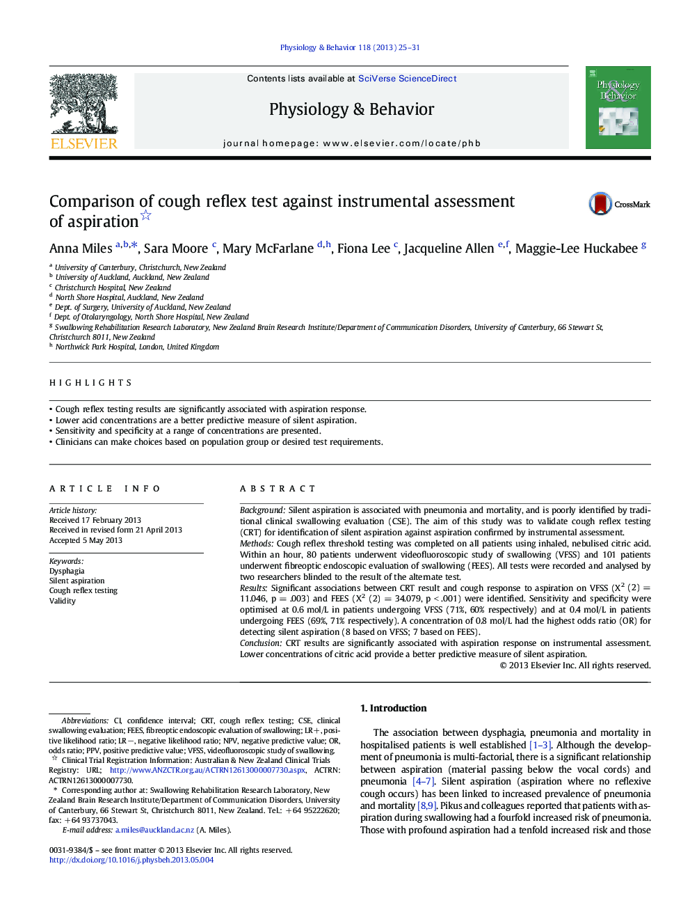 Comparison of cough reflex test against instrumental assessment of aspiration