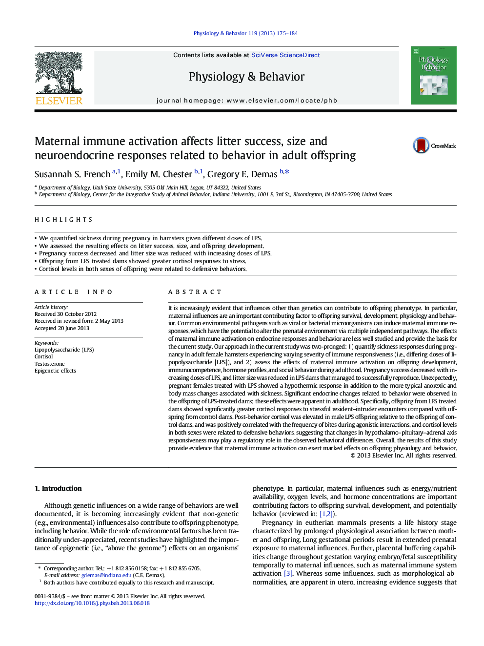 Maternal immune activation affects litter success, size and neuroendocrine responses related to behavior in adult offspring