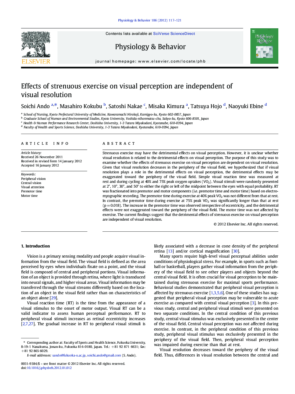 Effects of strenuous exercise on visual perception are independent of visual resolution