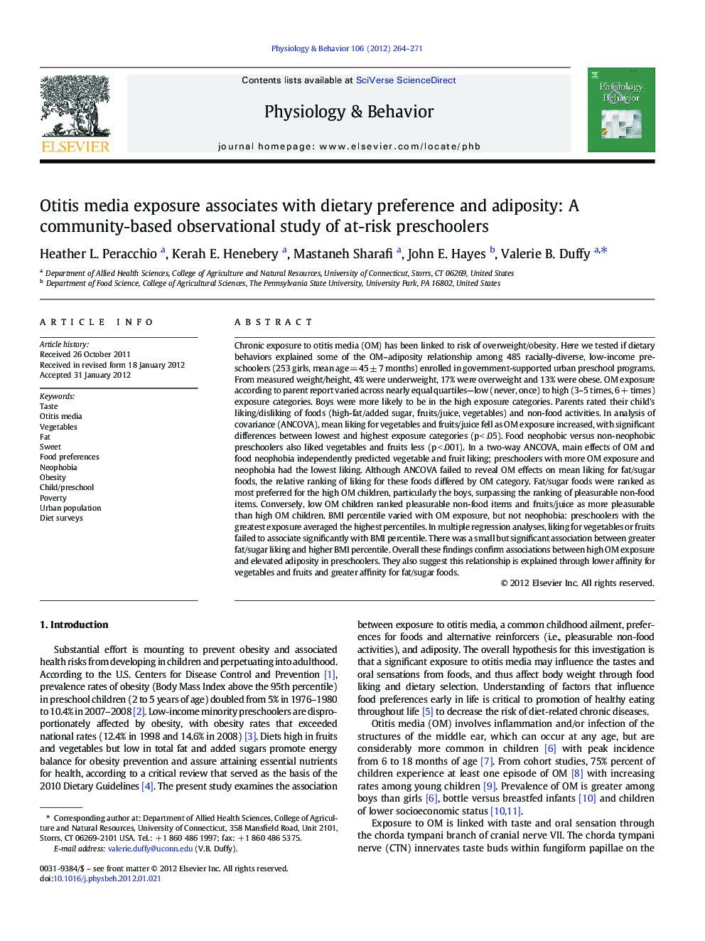 Otitis media exposure associates with dietary preference and adiposity: A community-based observational study of at-risk preschoolers