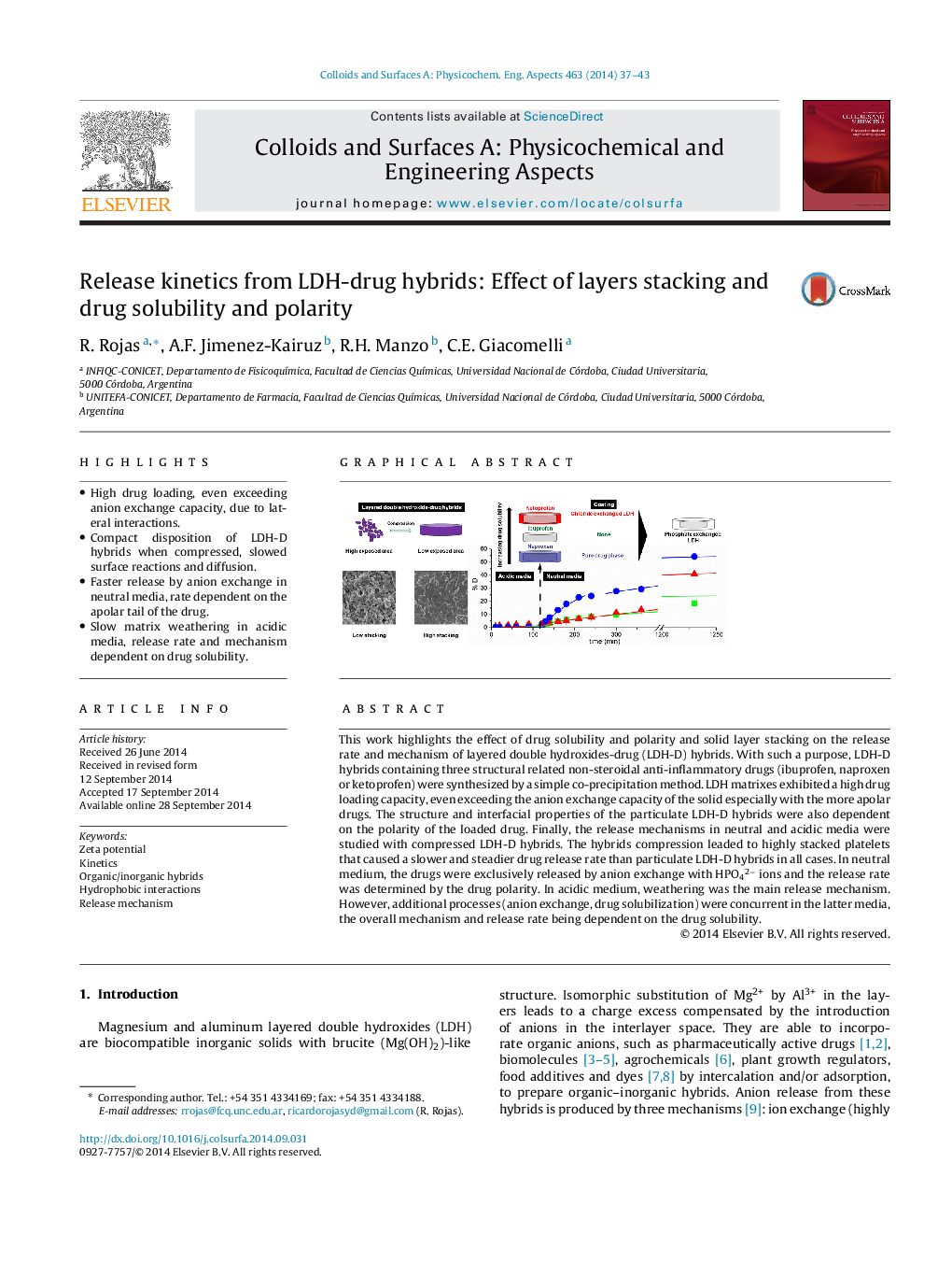 Release kinetics from LDH-drug hybrids: Effect of layers stacking and drug solubility and polarity