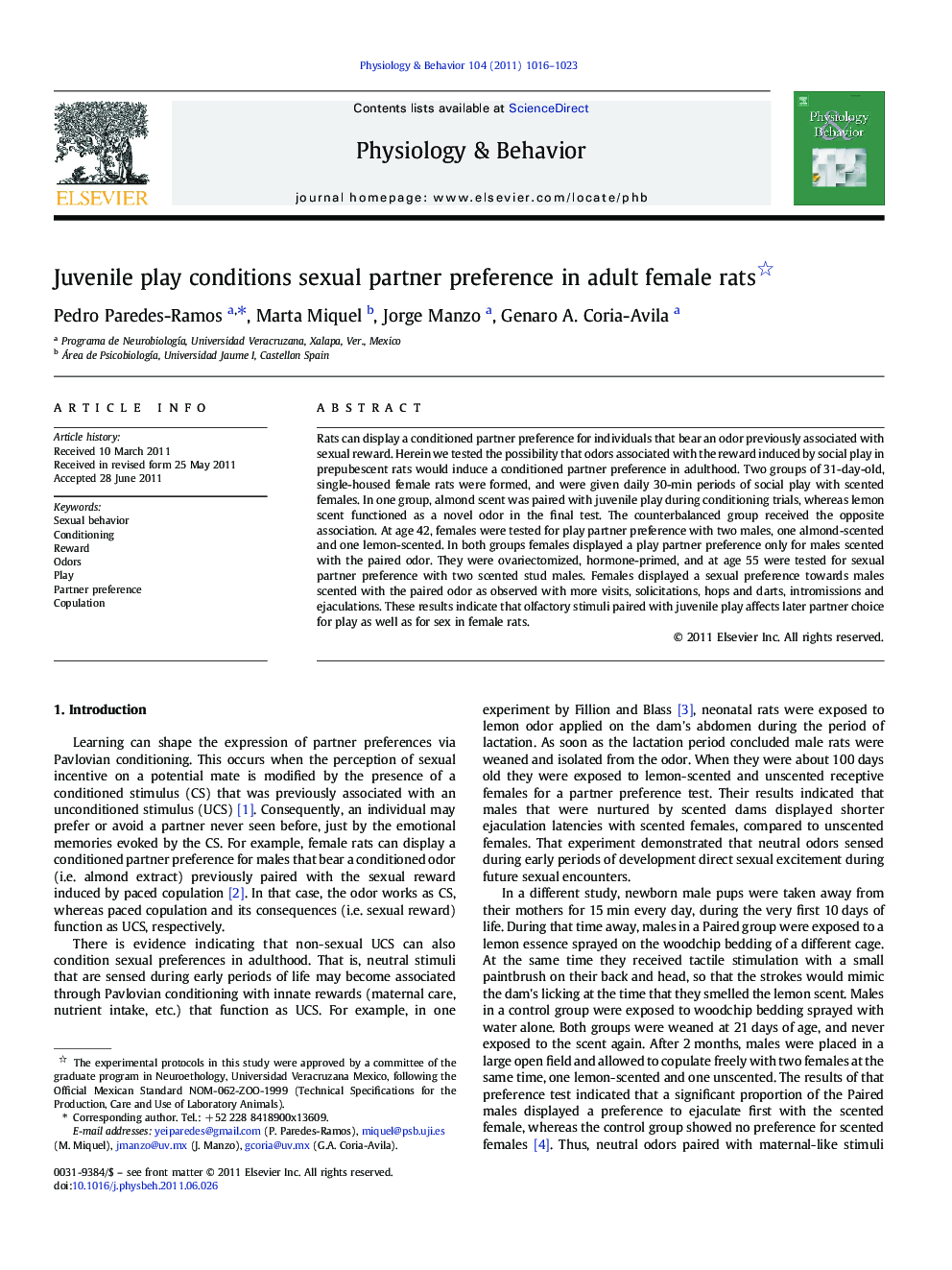 Juvenile play conditions sexual partner preference in adult female rats