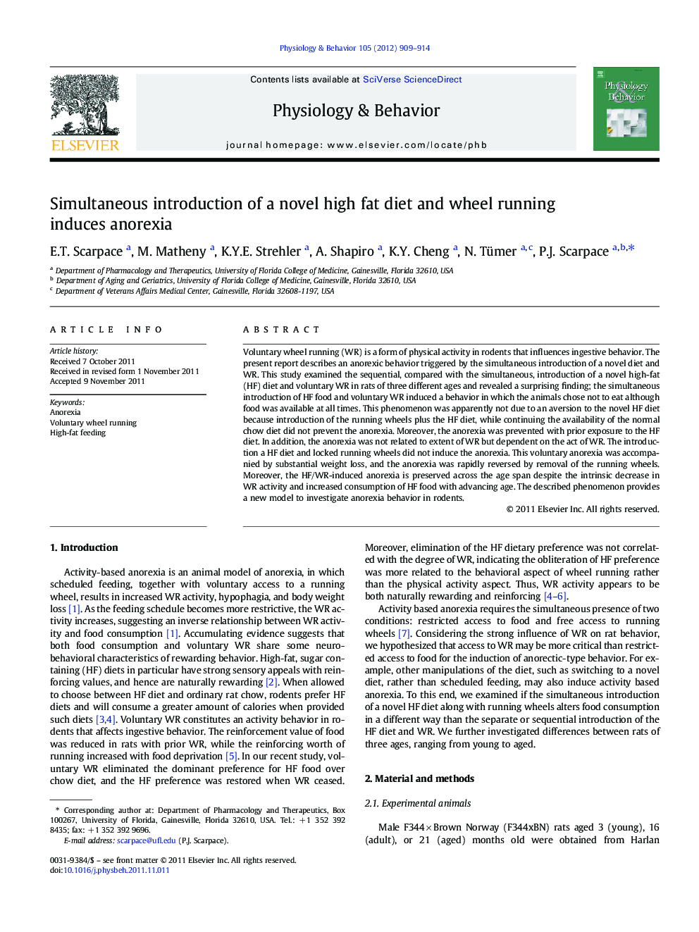 Simultaneous introduction of a novel high fat diet and wheel running induces anorexia