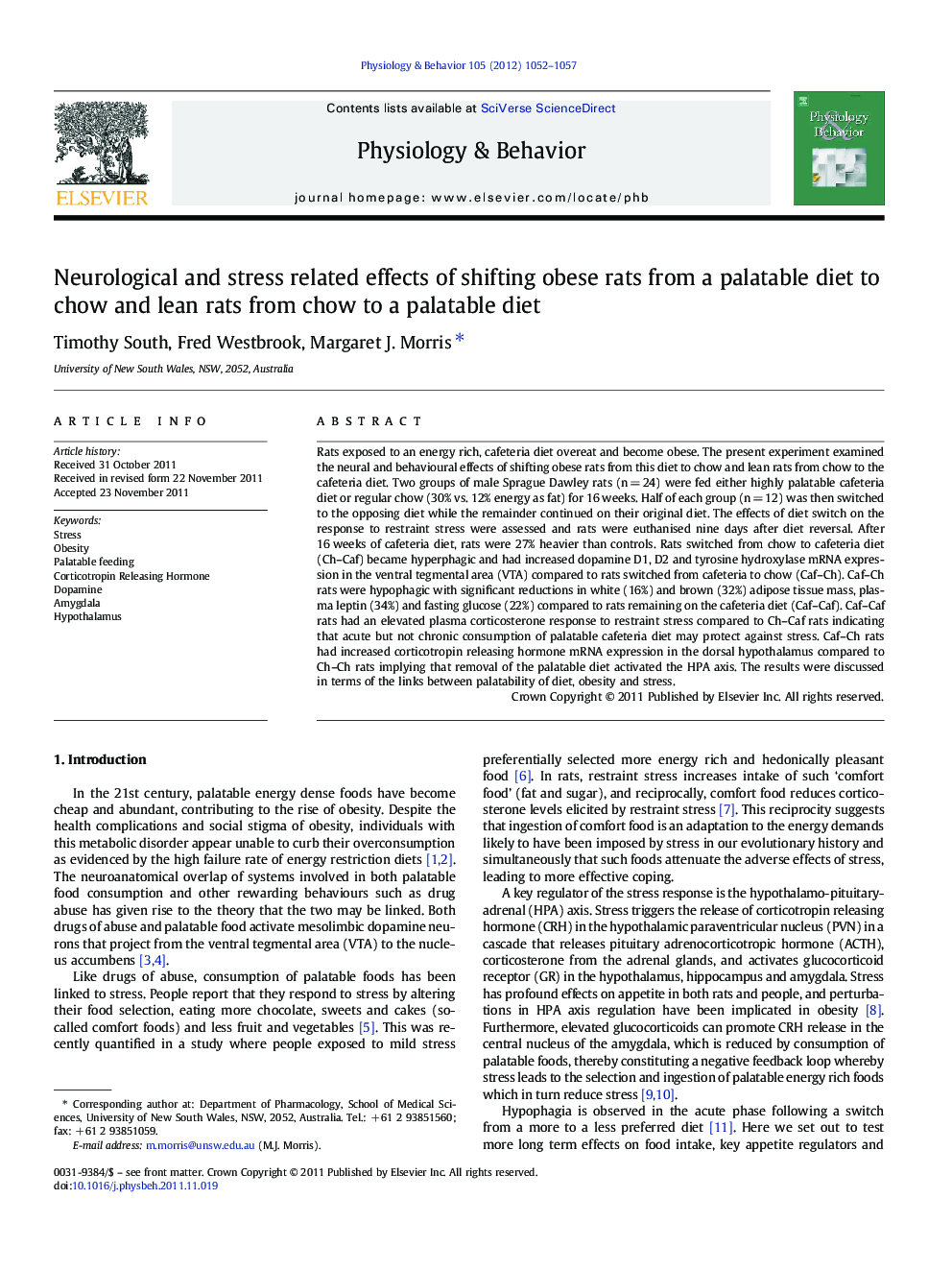 Neurological and stress related effects of shifting obese rats from a palatable diet to chow and lean rats from chow to a palatable diet