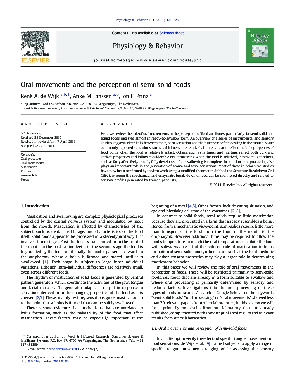 Oral movements and the perception of semi-solid foods