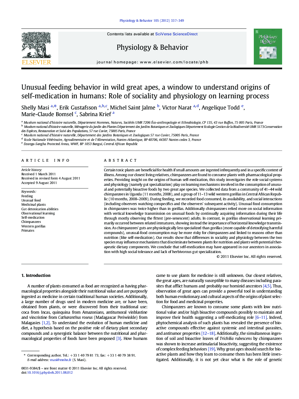 Unusual feeding behavior in wild great apes, a window to understand origins of self-medication in humans: Role of sociality and physiology on learning process