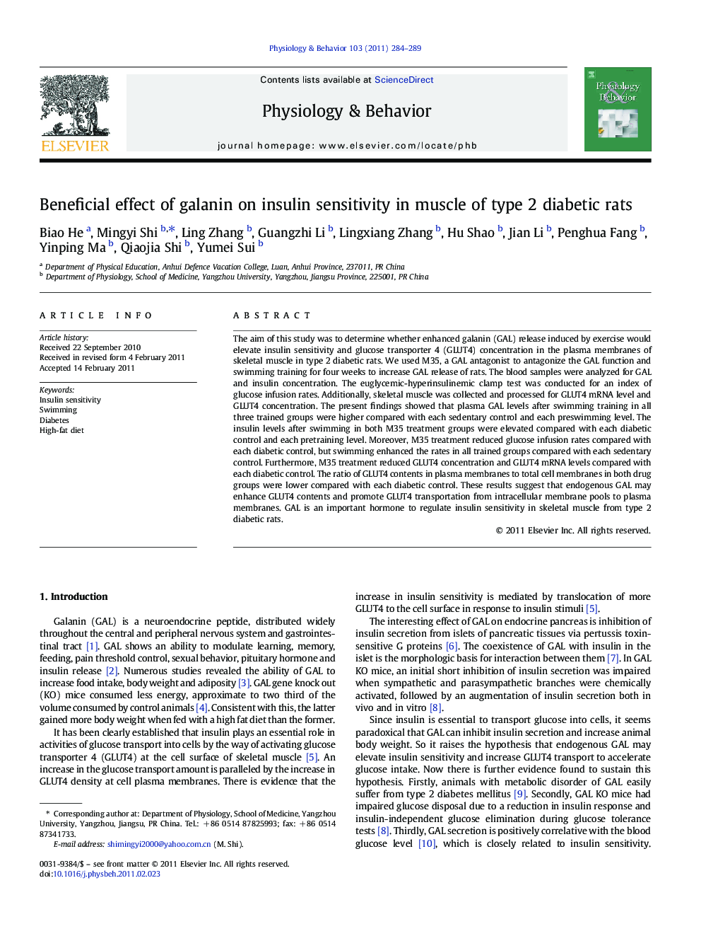 Beneficial effect of galanin on insulin sensitivity in muscle of type 2 diabetic rats