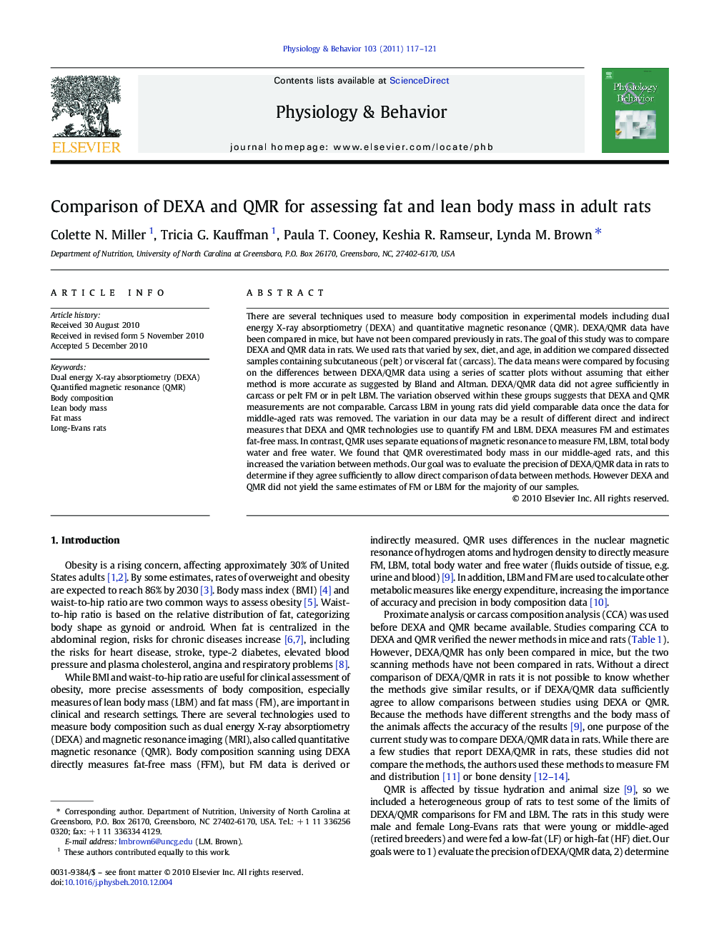 Comparison of DEXA and QMR for assessing fat and lean body mass in adult rats