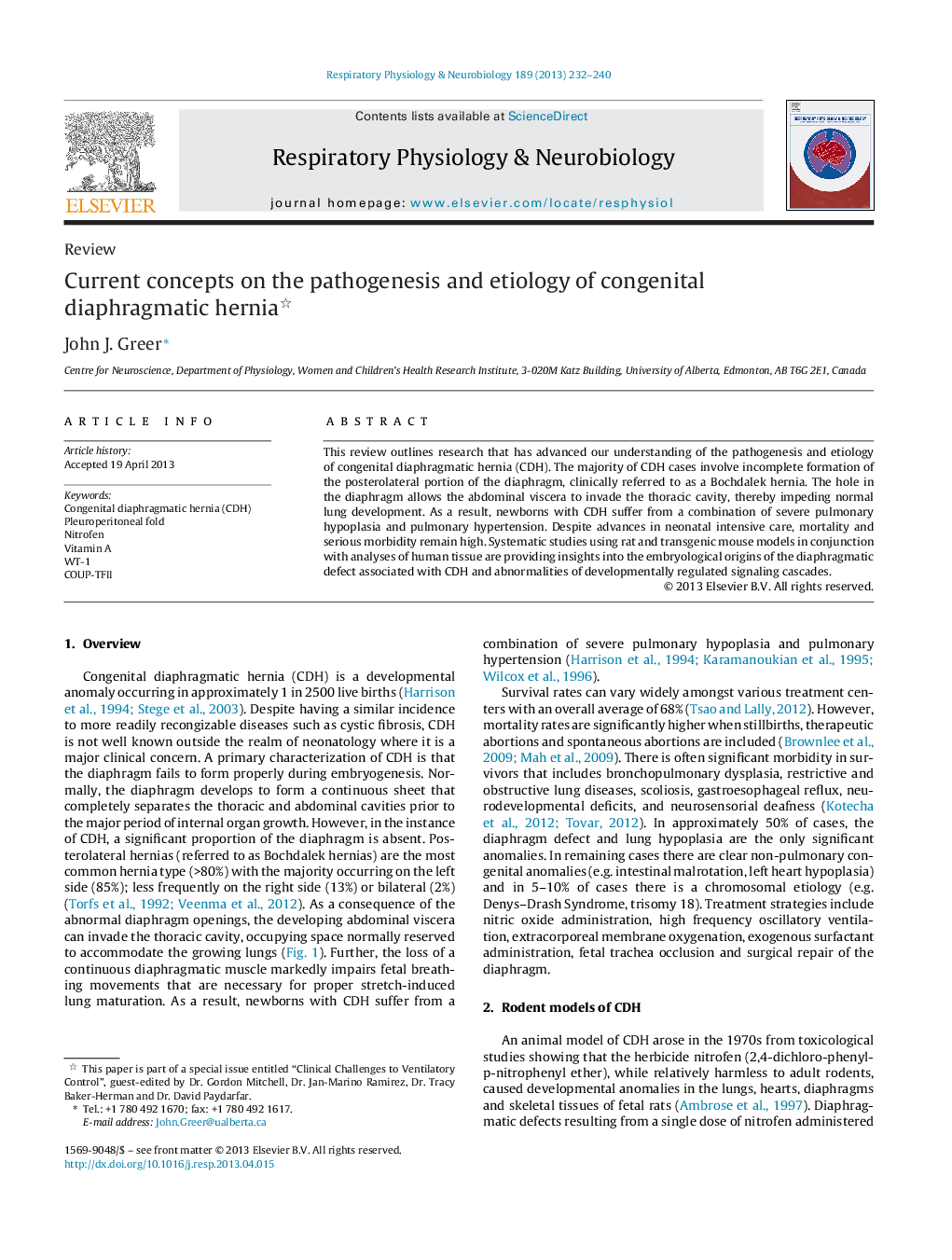 Current concepts on the pathogenesis and etiology of congenital diaphragmatic hernia