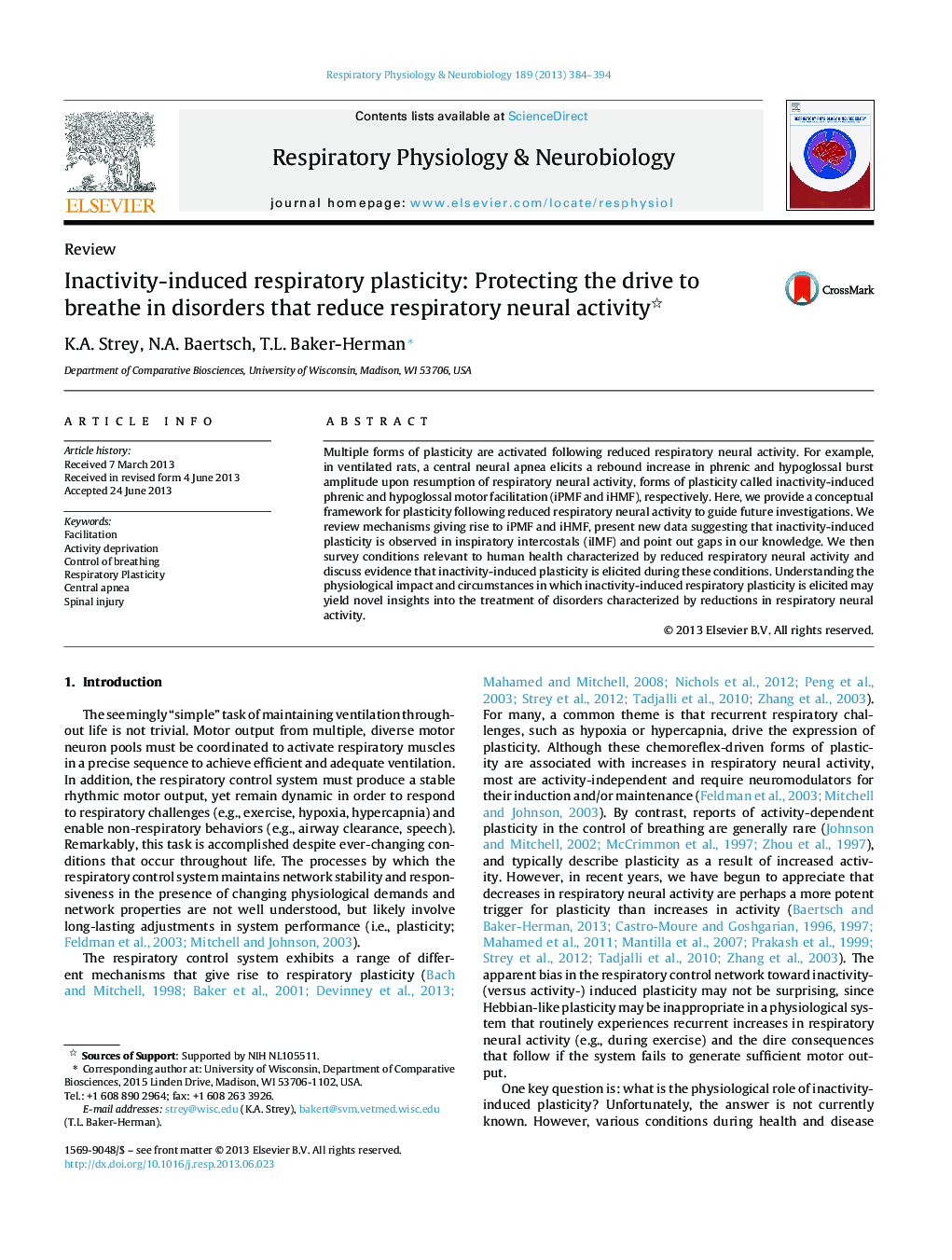 ReviewInactivity-induced respiratory plasticity: Protecting the drive to breathe in disorders that reduce respiratory neural activity