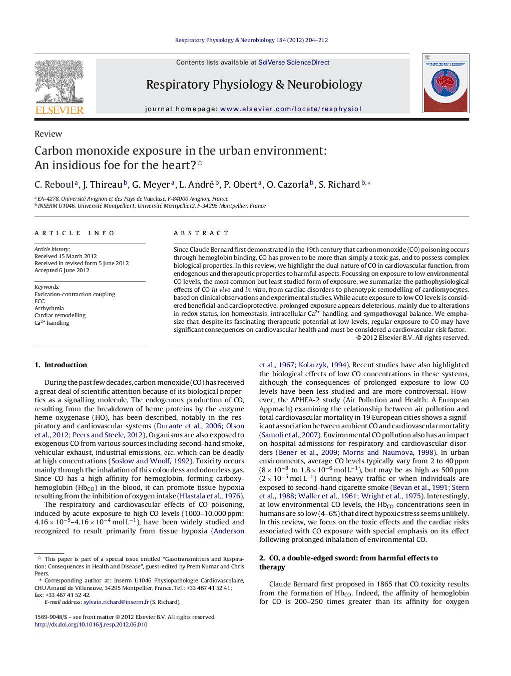 Carbon monoxide exposure in the urban environment: An insidious foe for the heart?