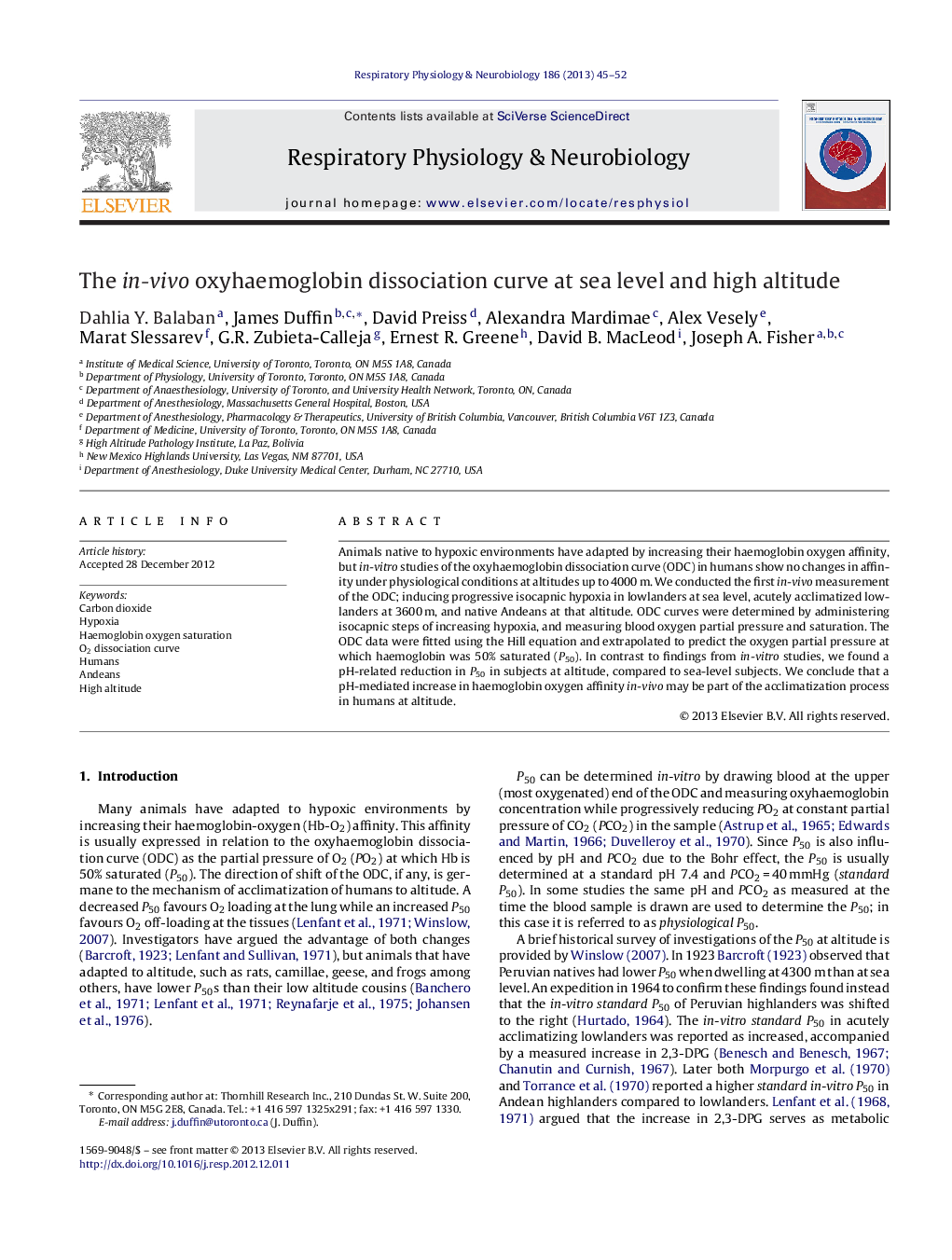 The in-vivo oxyhaemoglobin dissociation curve at sea level and high altitude