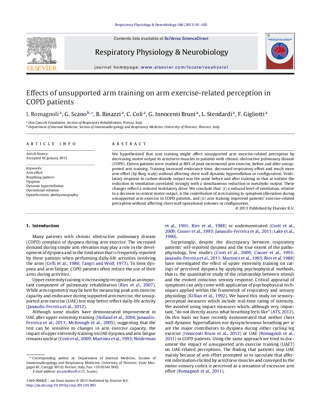 Effects of unsupported arm training on arm exercise-related perception in COPD patients