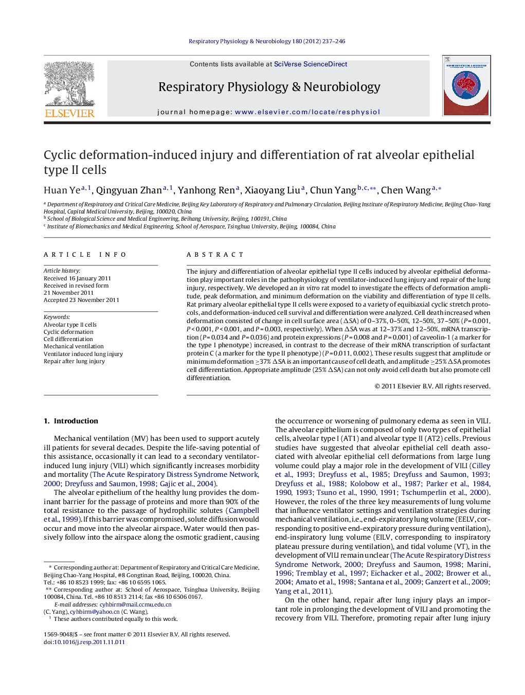 Cyclic deformation-induced injury and differentiation of rat alveolar epithelial type II cells