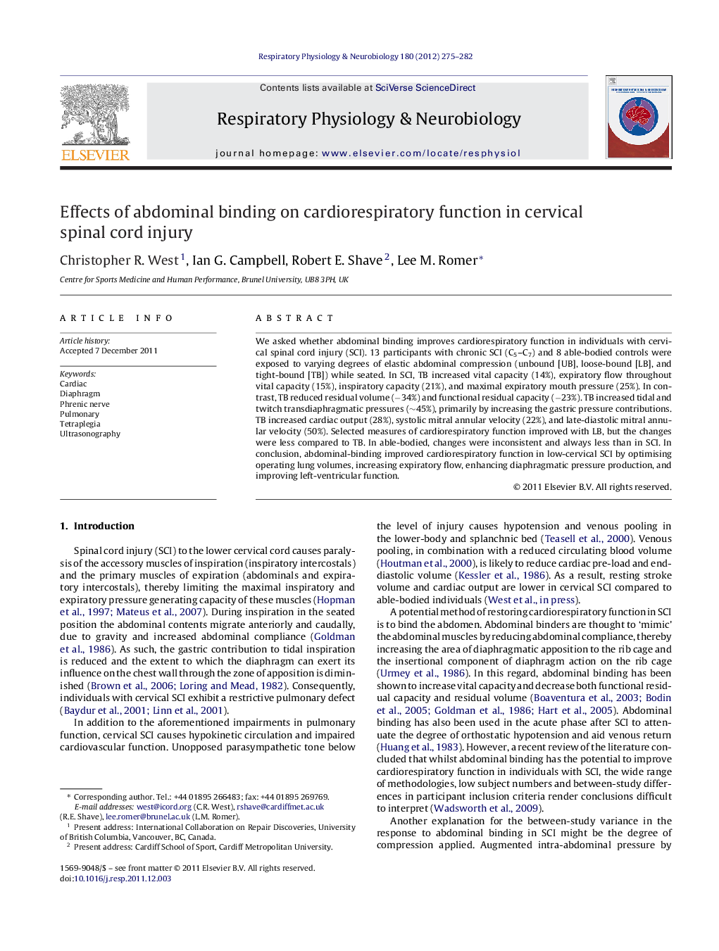 Effects of abdominal binding on cardiorespiratory function in cervical spinal cord injury