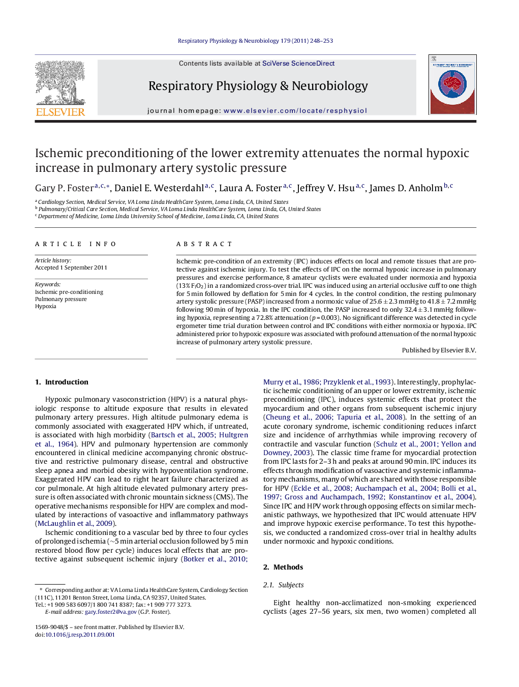 Ischemic preconditioning of the lower extremity attenuates the normal hypoxic increase in pulmonary artery systolic pressure