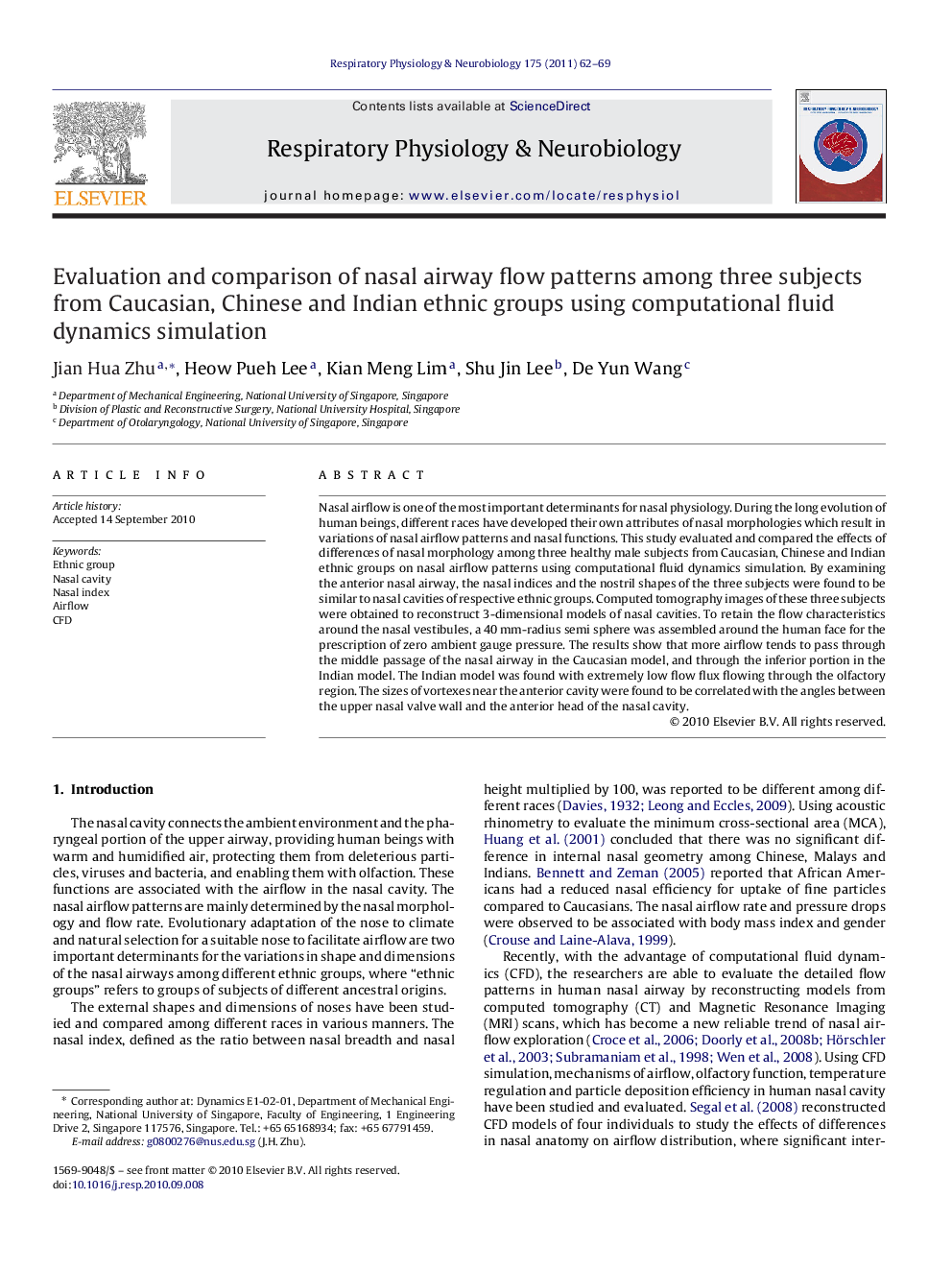 Evaluation and comparison of nasal airway flow patterns among three subjects from Caucasian, Chinese and Indian ethnic groups using computational fluid dynamics simulation