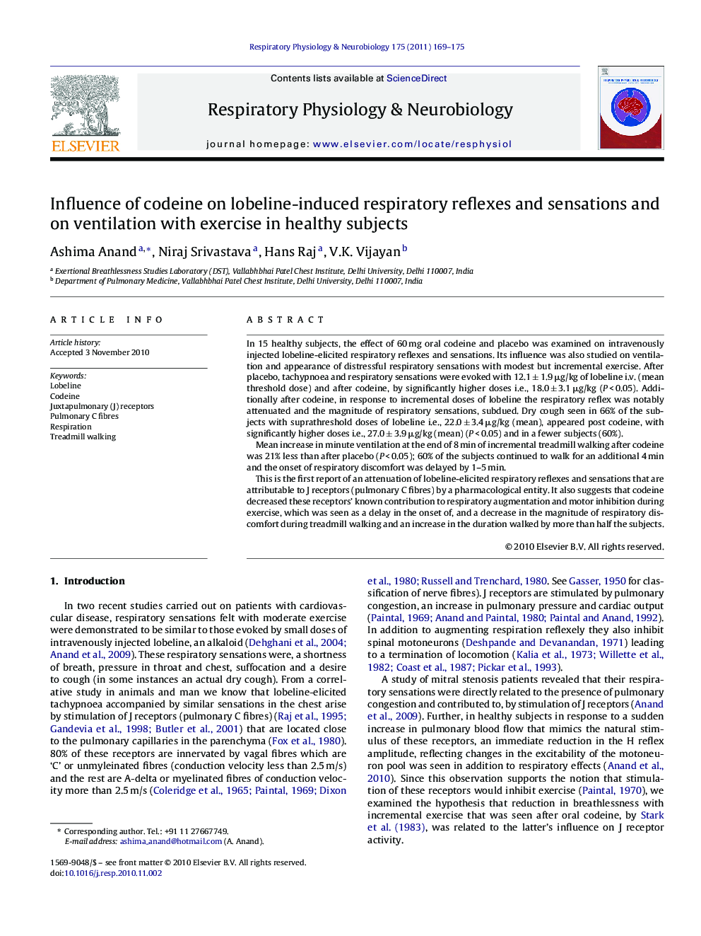 Influence of codeine on lobeline-induced respiratory reflexes and sensations and on ventilation with exercise in healthy subjects