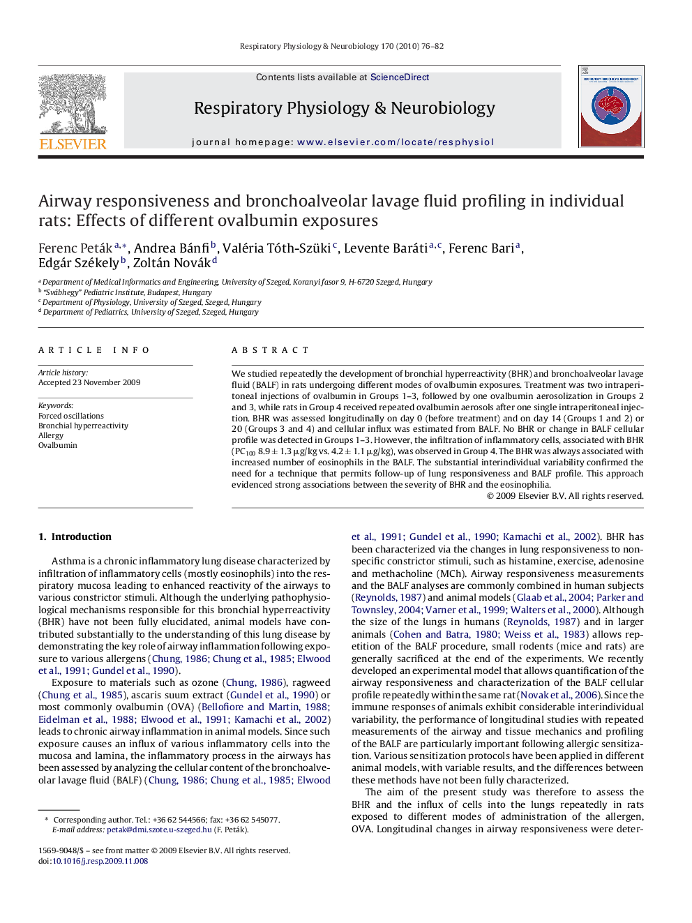 Airway responsiveness and bronchoalveolar lavage fluid profiling in individual rats: Effects of different ovalbumin exposures