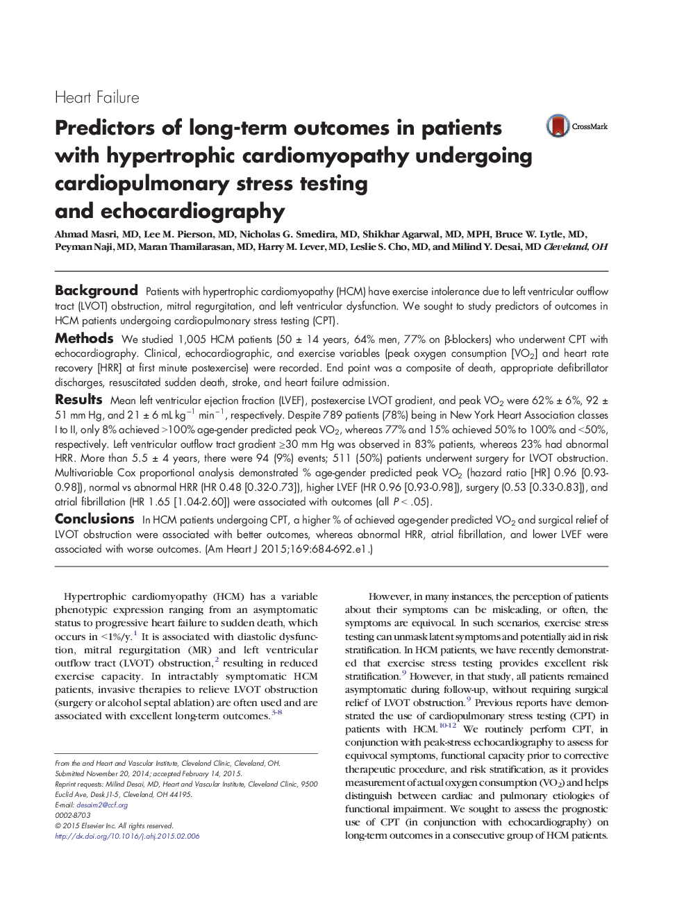 Predictors of long-term outcomes in patients with hypertrophic cardiomyopathy undergoing cardiopulmonary stress testing and echocardiography