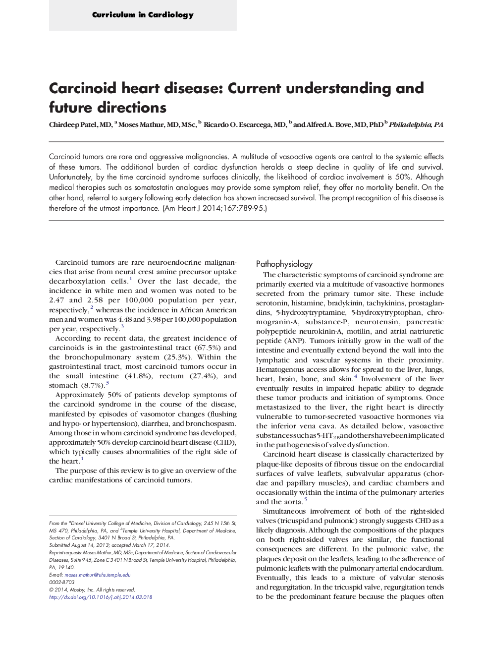 Carcinoid heart disease: Current understanding and future directions