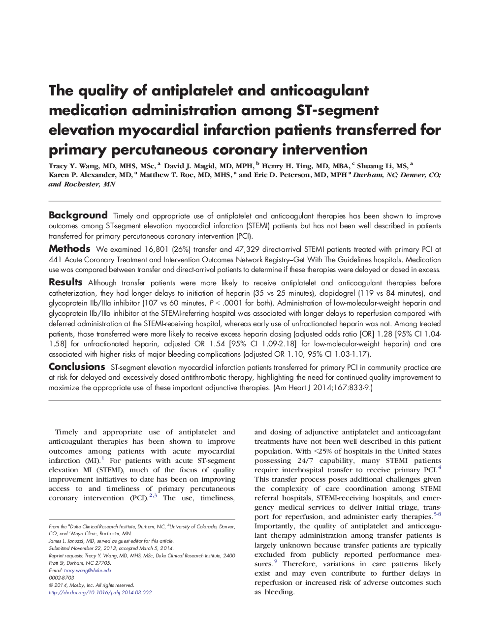 The quality of antiplatelet and anticoagulant medication administration among ST-segment elevation myocardial infarction patients transferred for primary percutaneous coronary intervention
