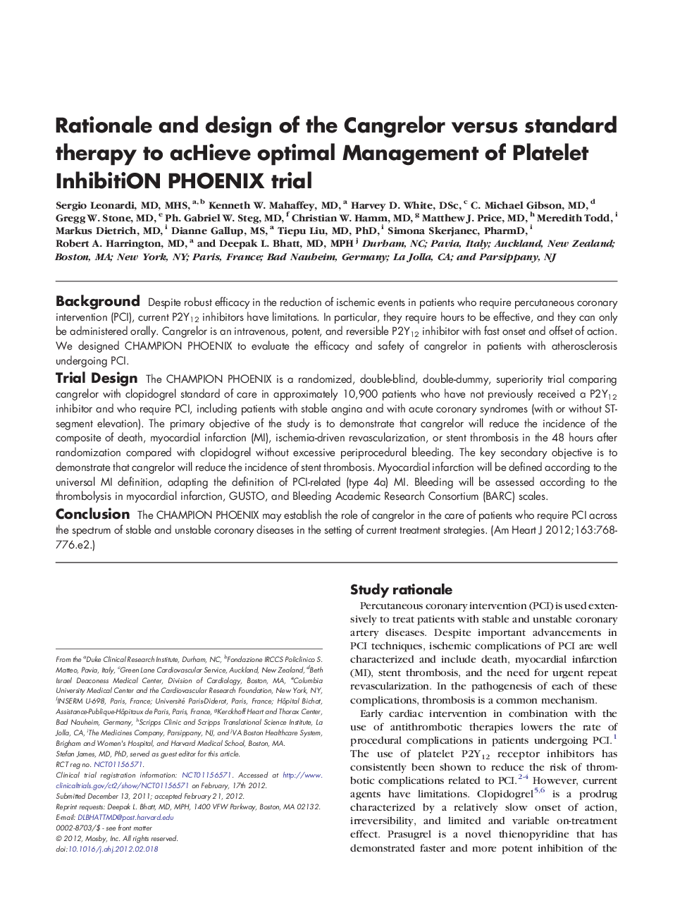 Rationale and design of the Cangrelor versus standard therapy to acHieve optimal Management of Platelet InhibitiON PHOENIX trial