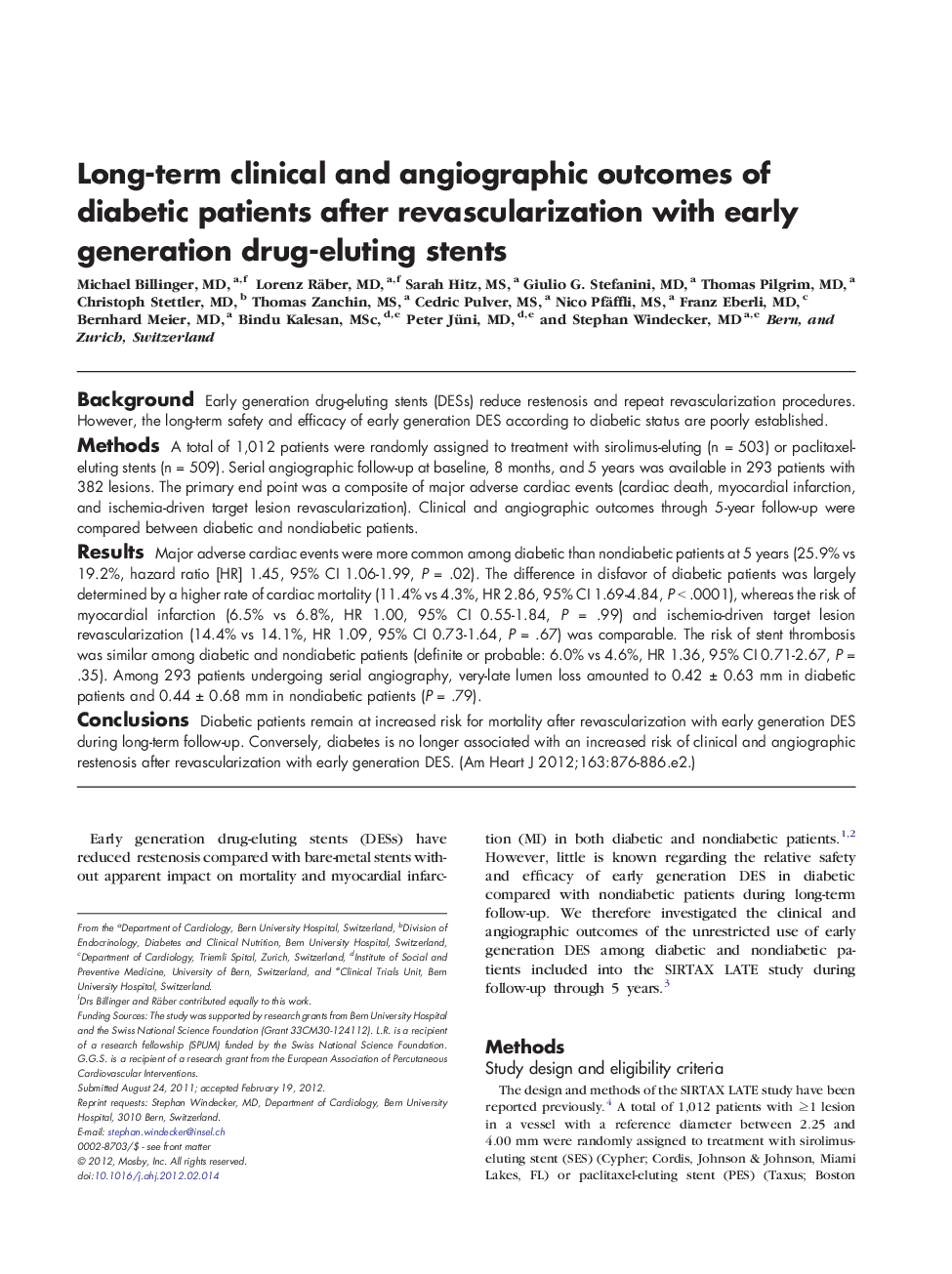 Long-term clinical and angiographic outcomes of diabetic patients after revascularization with early generation drug-eluting stents