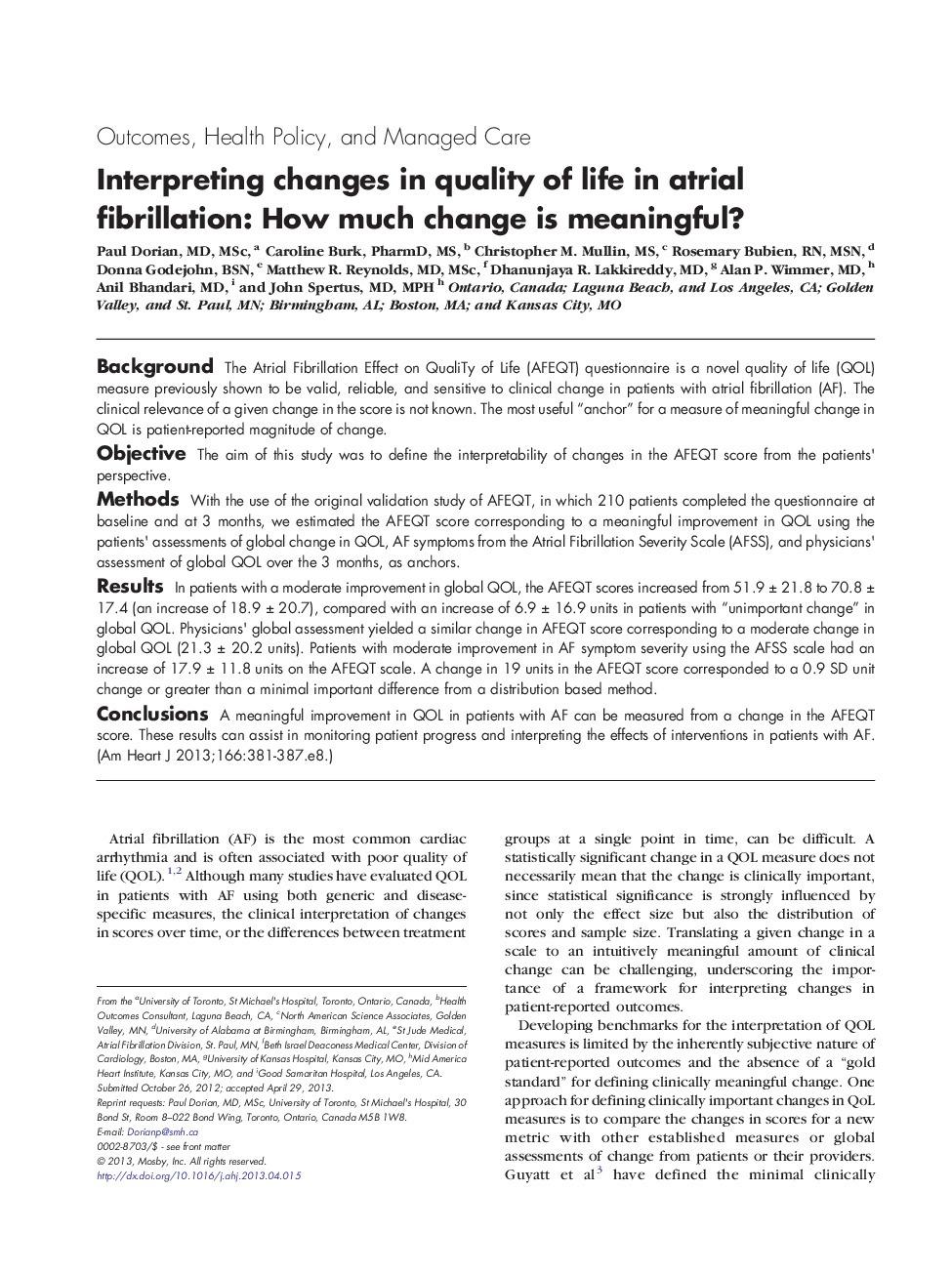 Interpreting changes in quality of life in atrial fibrillation: How much change is meaningful?