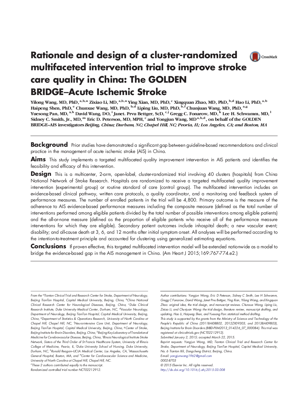 Trial DesignRationale and design of a cluster-randomized multifaceted intervention trial to improve stroke care quality in China: The GOLDEN BRIDGE-Acute Ischemic Stroke