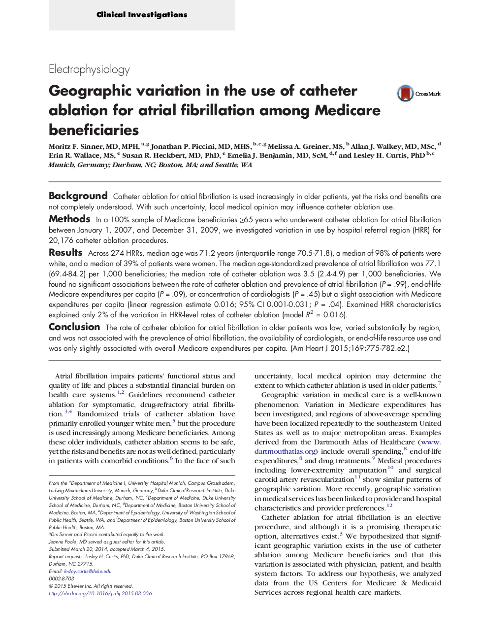 Clinical InvestigationElectrophysiologyGeographic variation in the use of catheter ablation for atrial fibrillation among Medicare beneficiaries