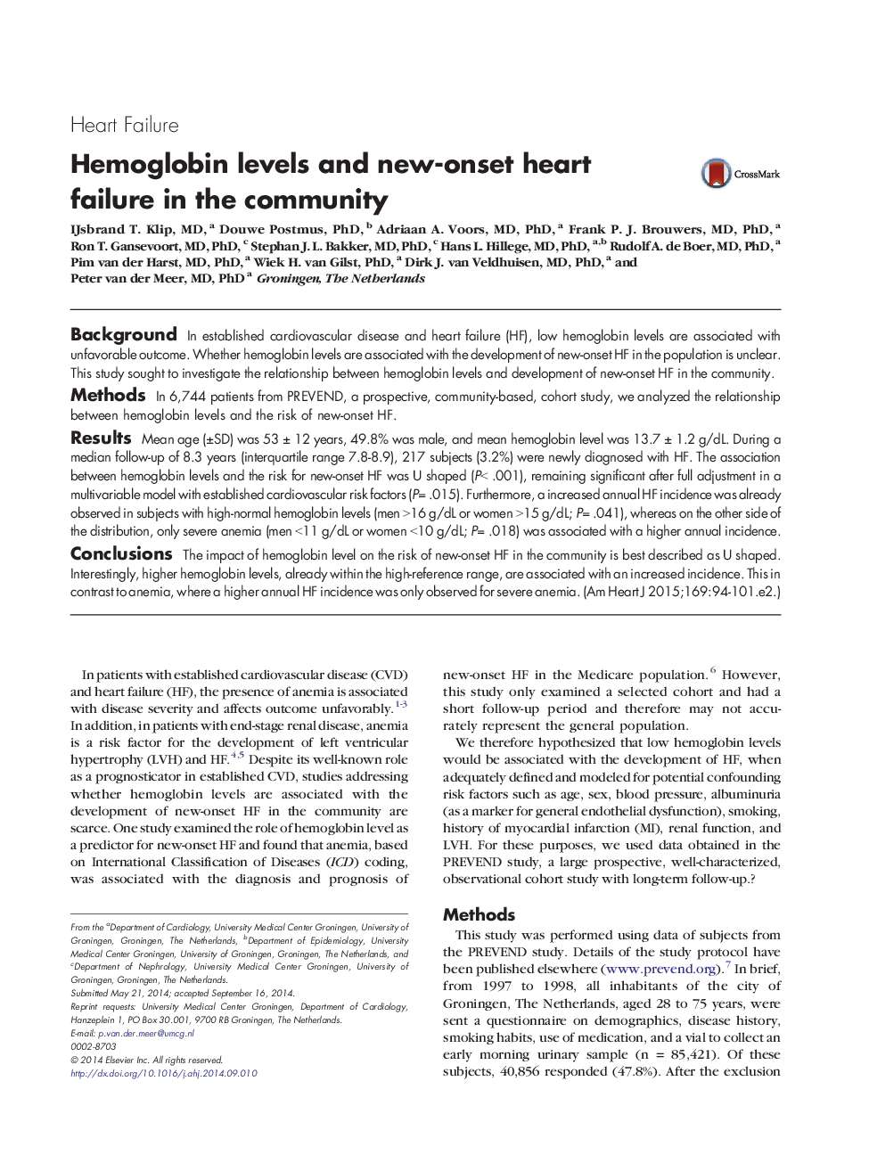 Hemoglobin levels and new-onset heart failure in the community