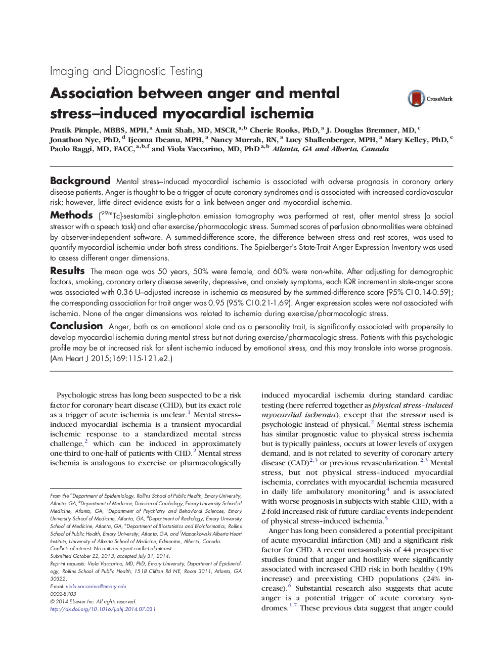 Association between anger and mental stress-induced myocardial ischemia