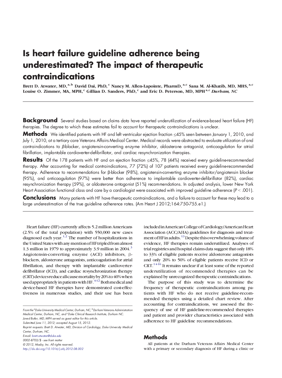 Is heart failure guideline adherence being underestimated? The impact of therapeutic contraindications
