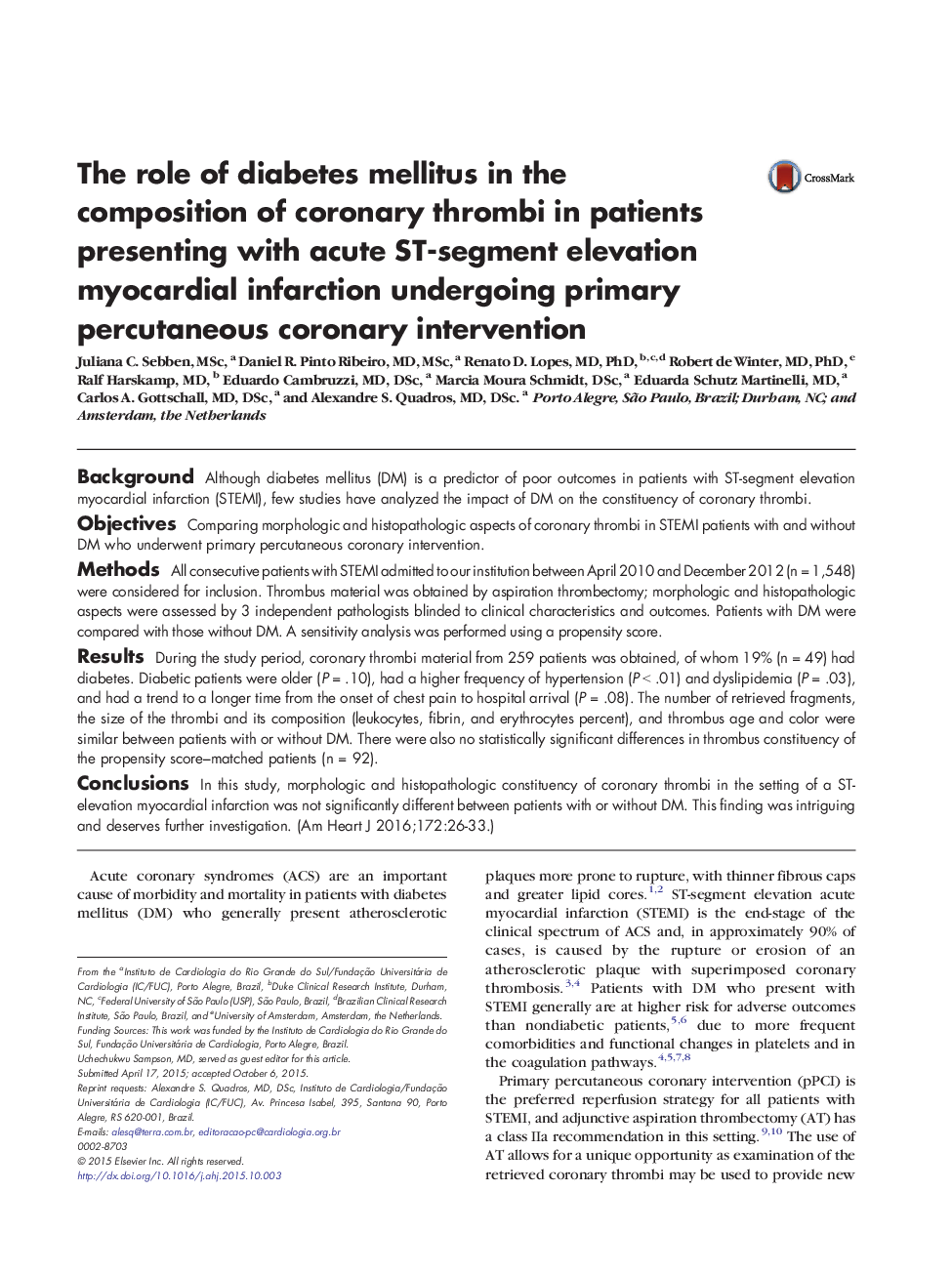 The role of diabetes mellitus in the composition of coronary thrombi in patients presenting with acute ST-segment elevation myocardial infarction undergoing primary percutaneous coronary intervention