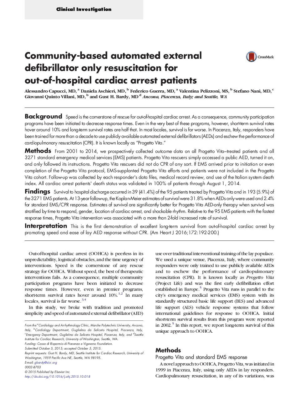 Clinical InvestigationCommunity-based automated external defibrillator only resuscitation for out-of-hospital cardiac arrest patients