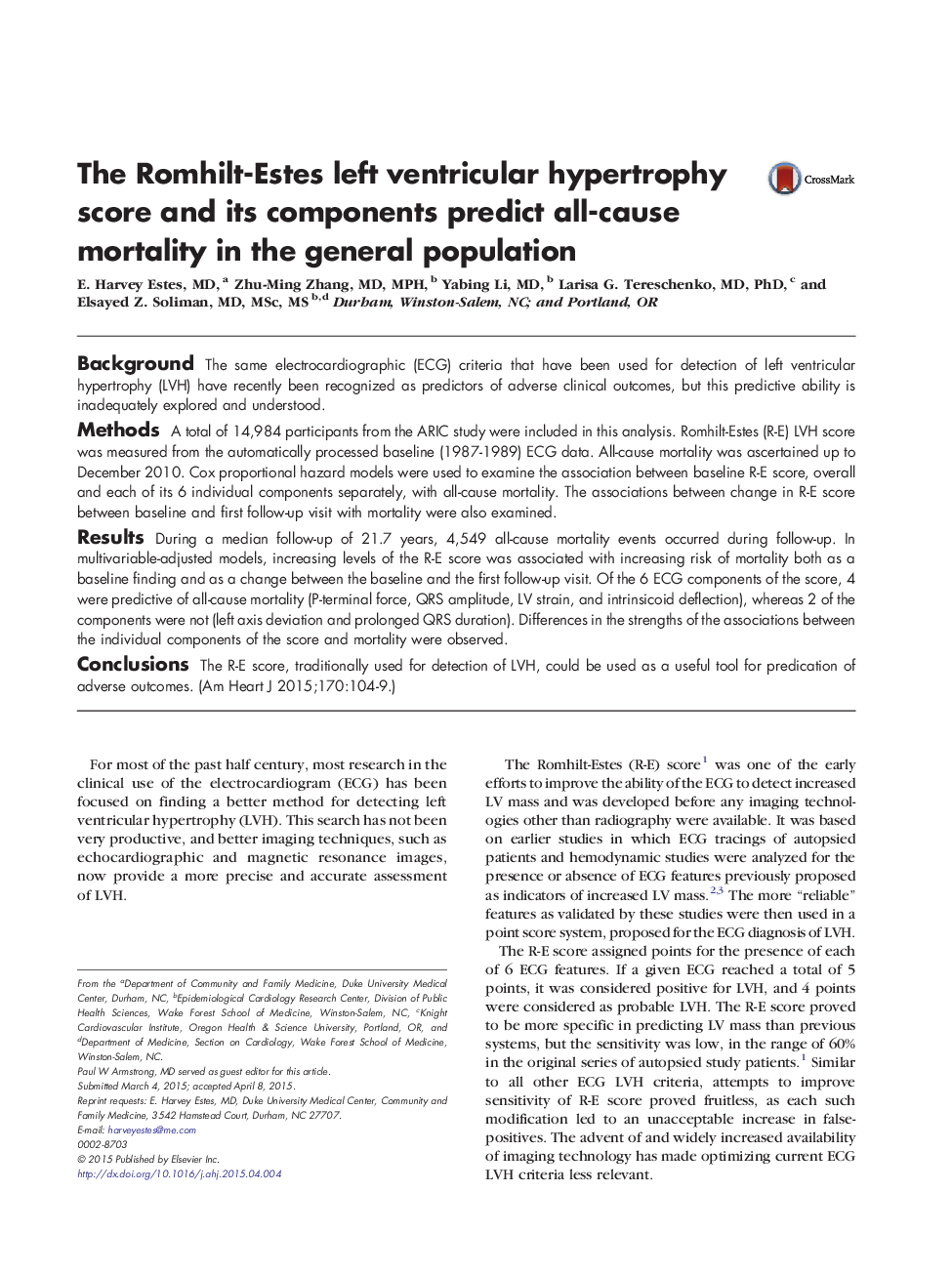 The Romhilt-Estes left ventricular hypertrophy score and its components predict all-cause mortality in the general population