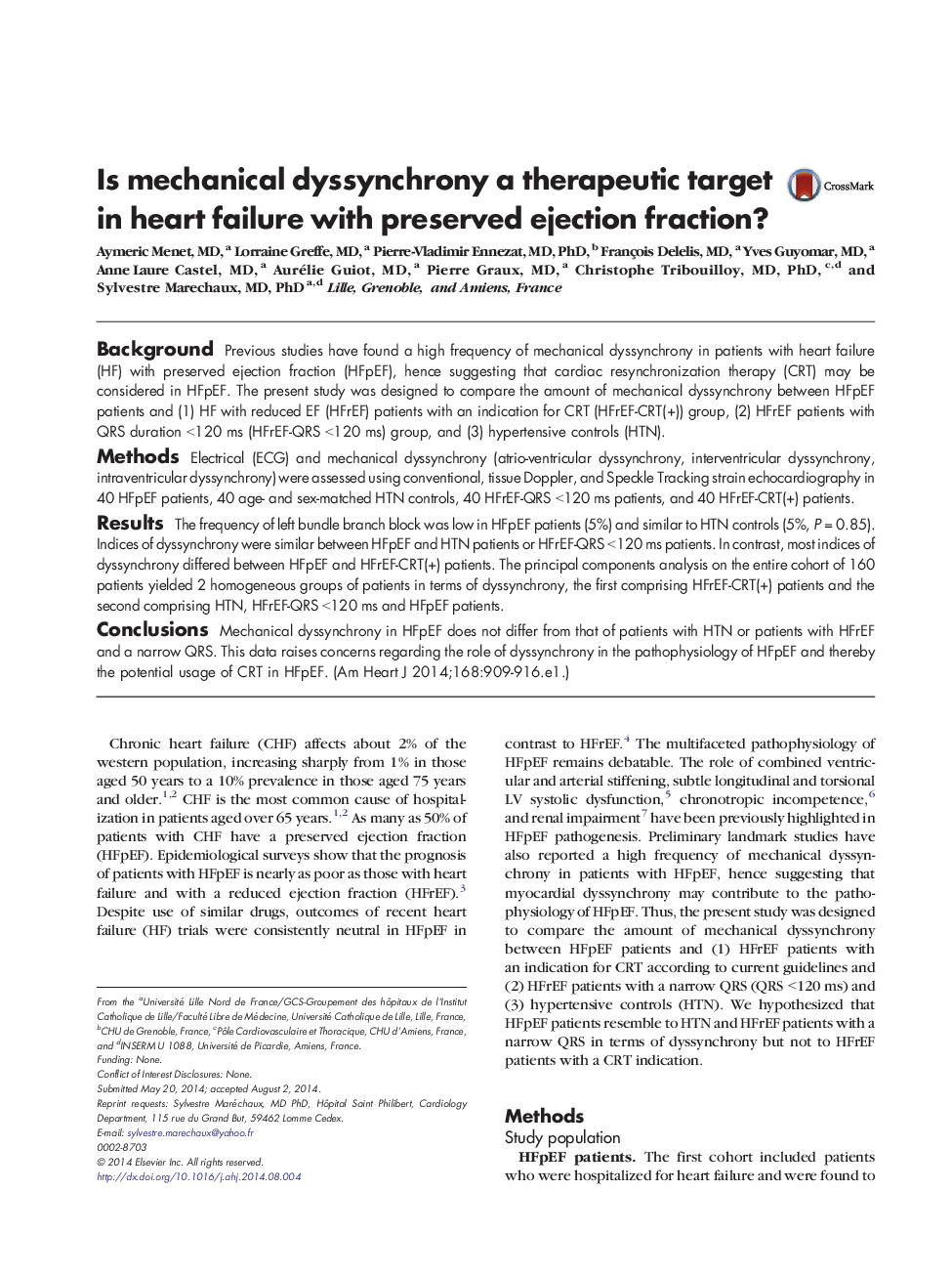 Is mechanical dyssynchrony a therapeutic target in heart failure with preserved ejection fraction?