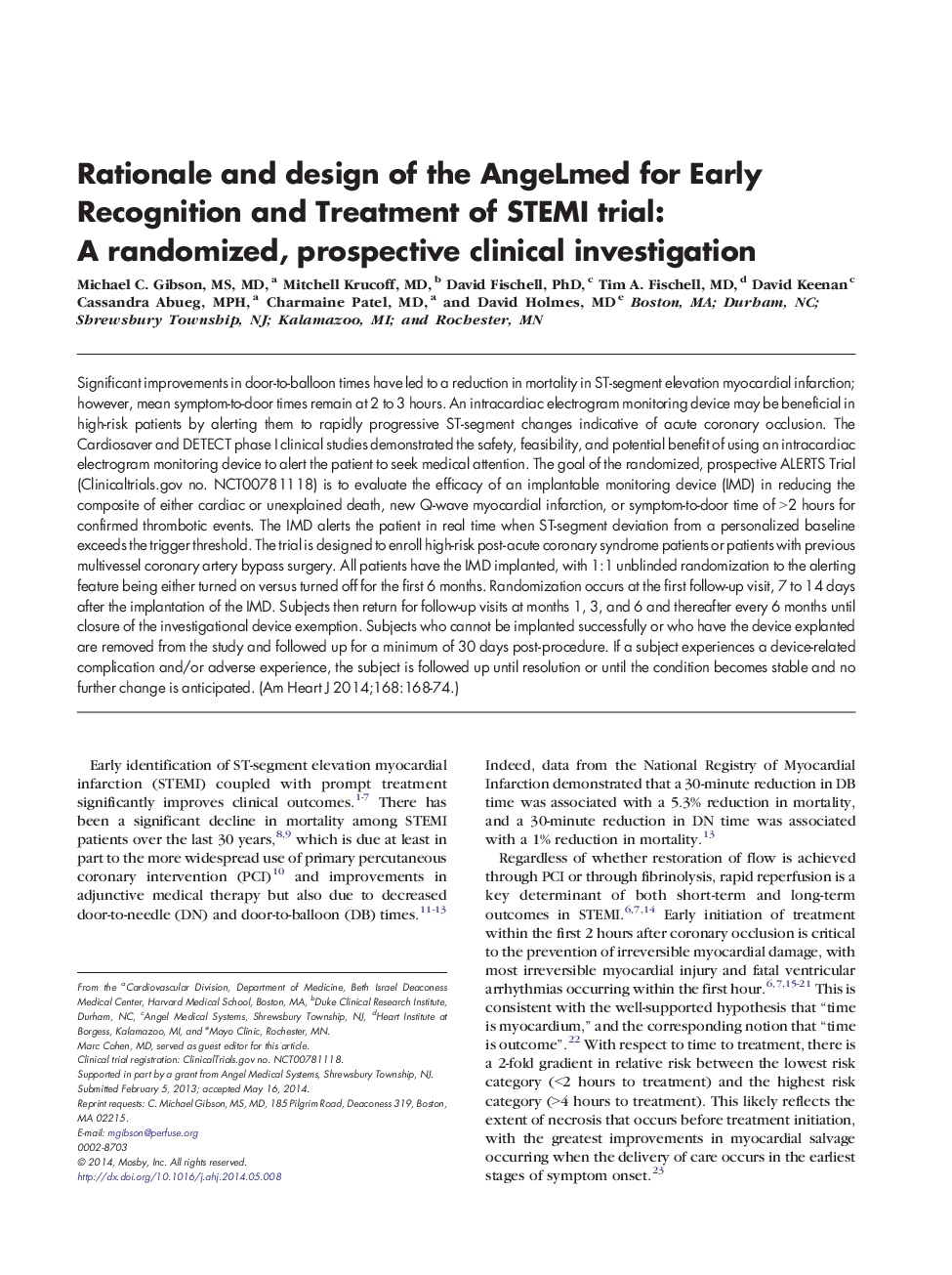 Rationale and design of the AngeLmed for Early Recognition and Treatment of STEMI trial: A randomized, prospective clinical investigation