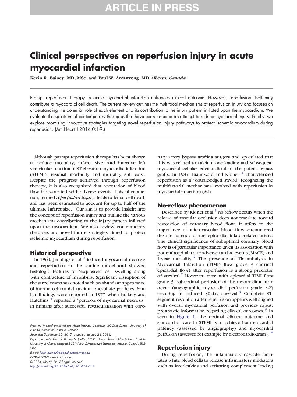 Clinical perspectives on reperfusion injury in acute myocardial infarction