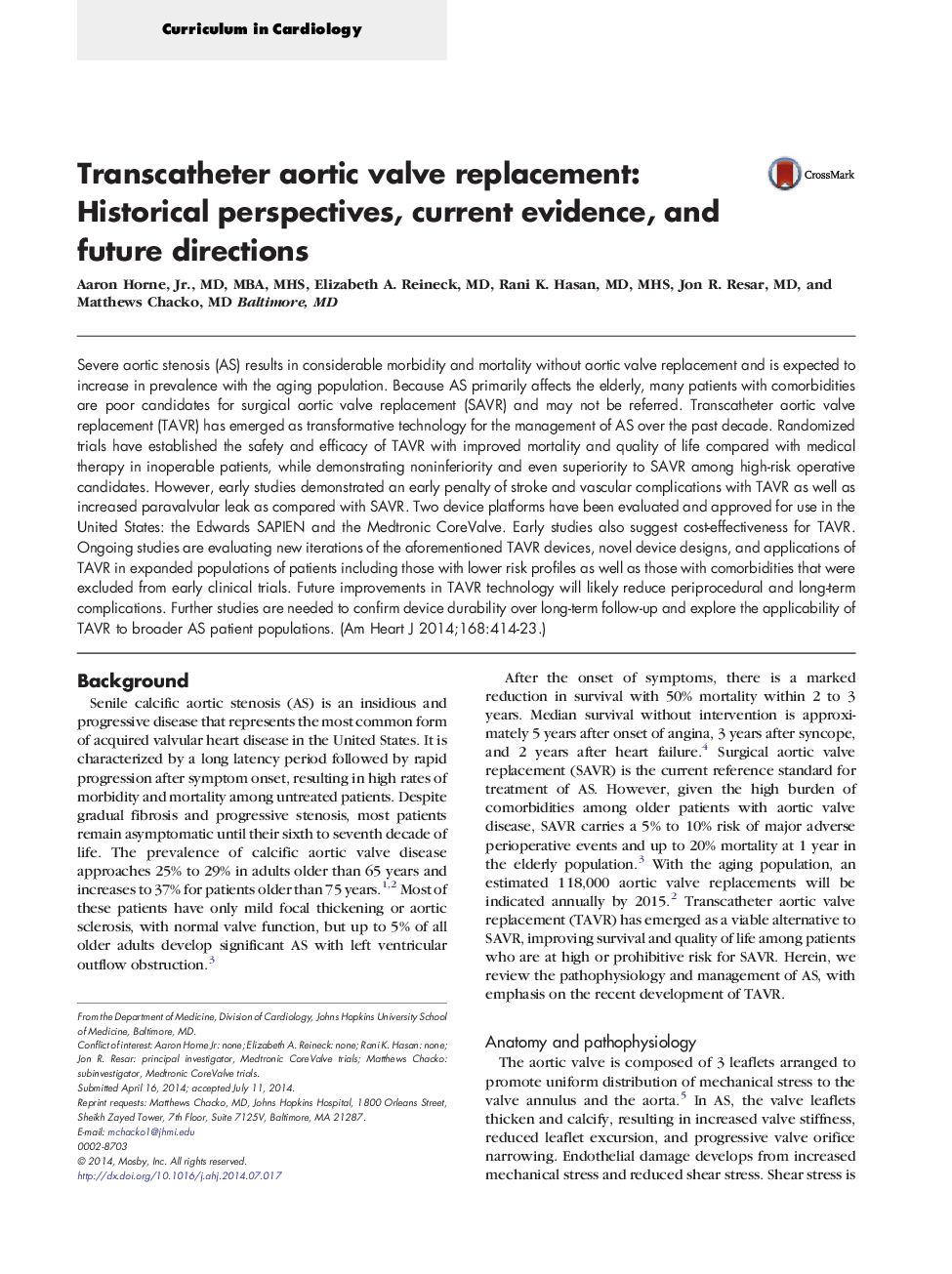 Transcatheter aortic valve replacement: Historical perspectives, current evidence, and future directions