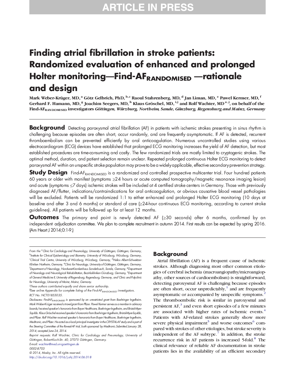 Finding atrial fibrillation in stroke patients: Randomized evaluation of enhanced and prolonged Holter monitoring-Find-AFRANDOMISED -rationale and design