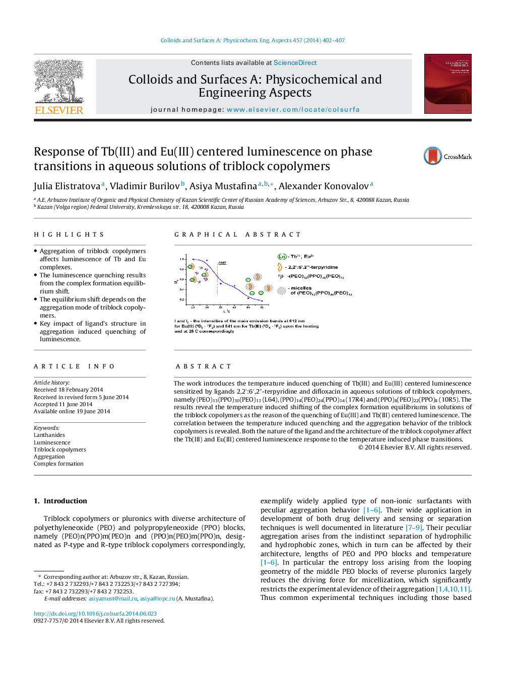 Response of Tb(III) and Eu(III) centered luminescence on phase transitions in aqueous solutions of triblock copolymers